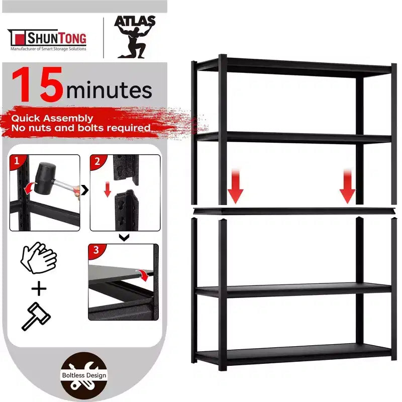 Scaffale metallico resistente a 5 ripiani, 122 cm L x 46 cm P x 183 cm A, capacità 1588 kg