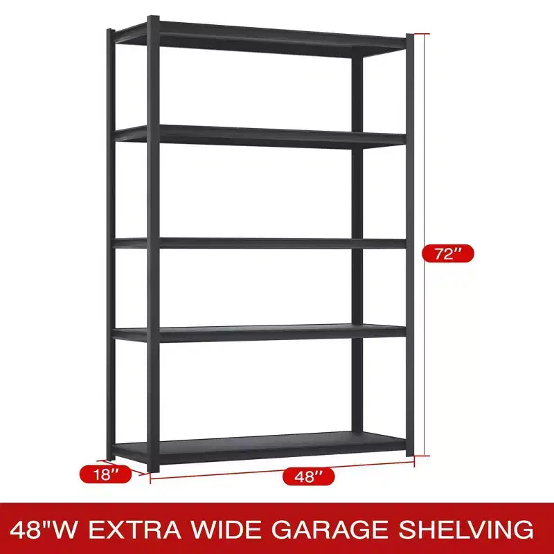 Scaffale metallico resistente a 5 ripiani, 122 cm L x 46 cm P x 183 cm A, capacità 1588 kg