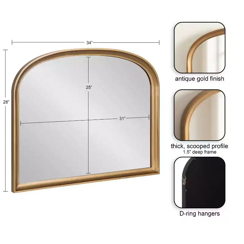Specchio da parete ad arco 34"x28" con cornice dorata