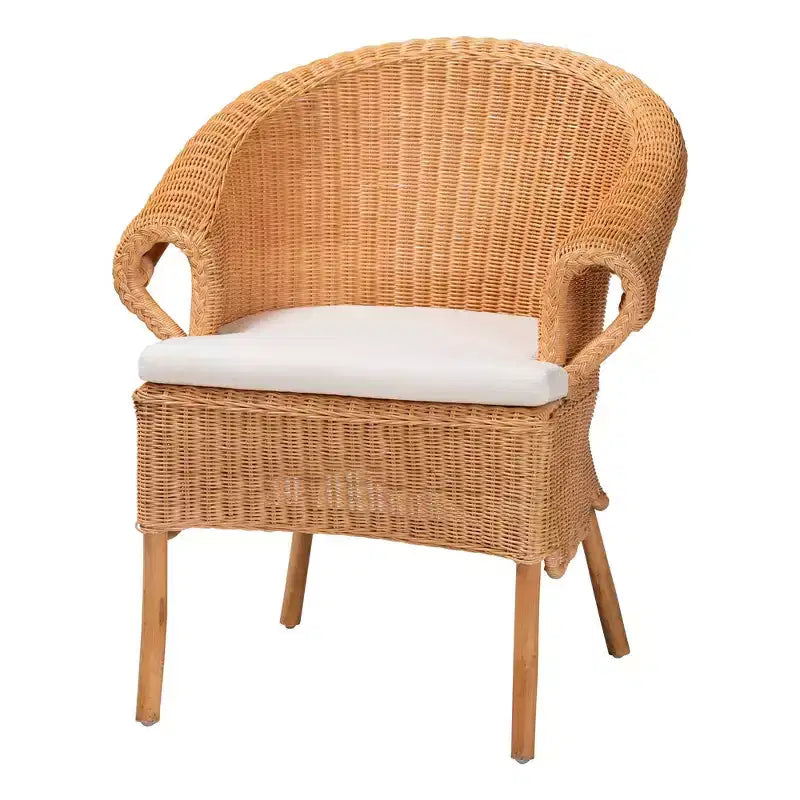 Sedia da pranzo artigianale in rattan con cuscino