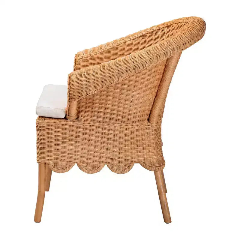 Sedia da pranzo artigianale in rattan con cuscino