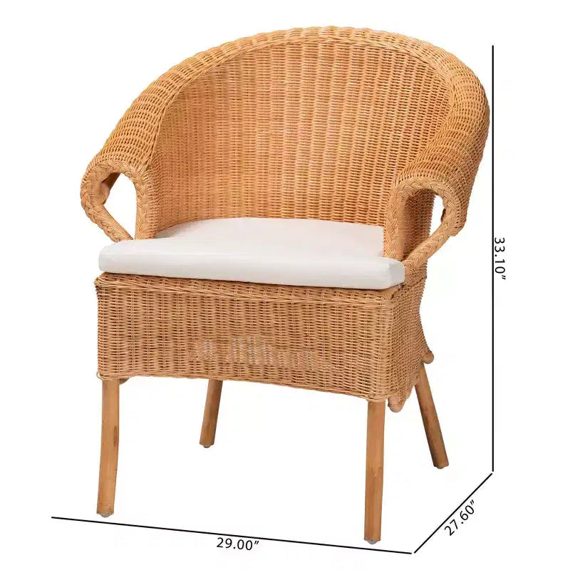 Sedia da pranzo artigianale in rattan con cuscino