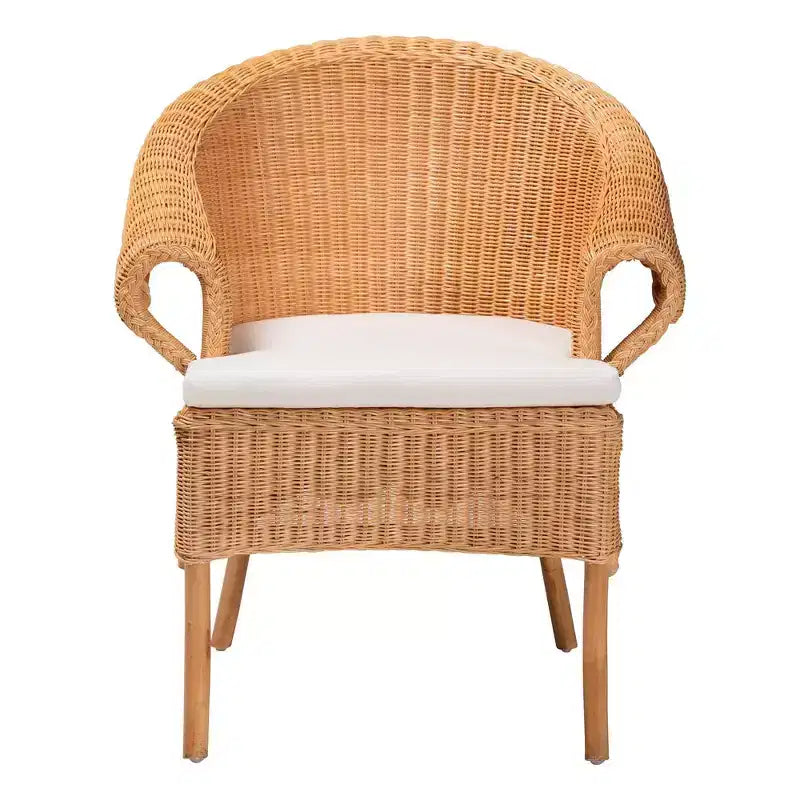 Sedia da pranzo artigianale in rattan con cuscino