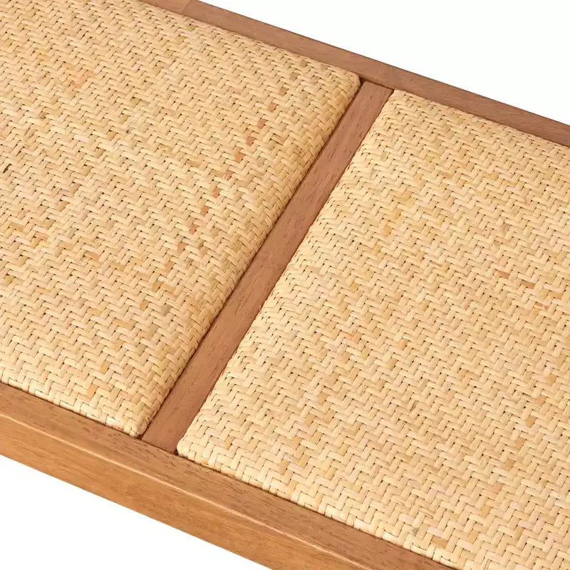 Panca da pranzo in rattan e legno massello – Noce chiaro