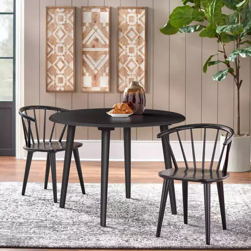 Tavolo da pranzo rotondo stile rustico da 42" – 4 posti, nero