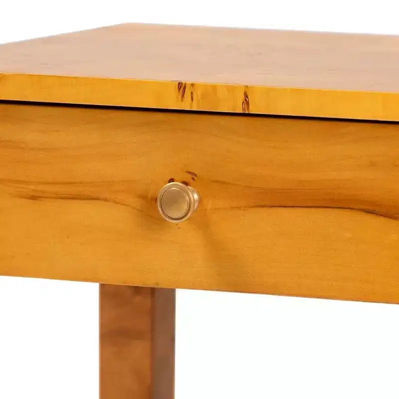 Comodino in Legno di Radica a 2 Cassetti con Ripiano Aperto