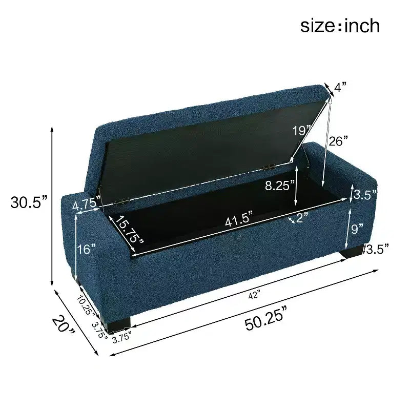 Pouf contenitore imbottito con coperchio a cerniera – 2 posti