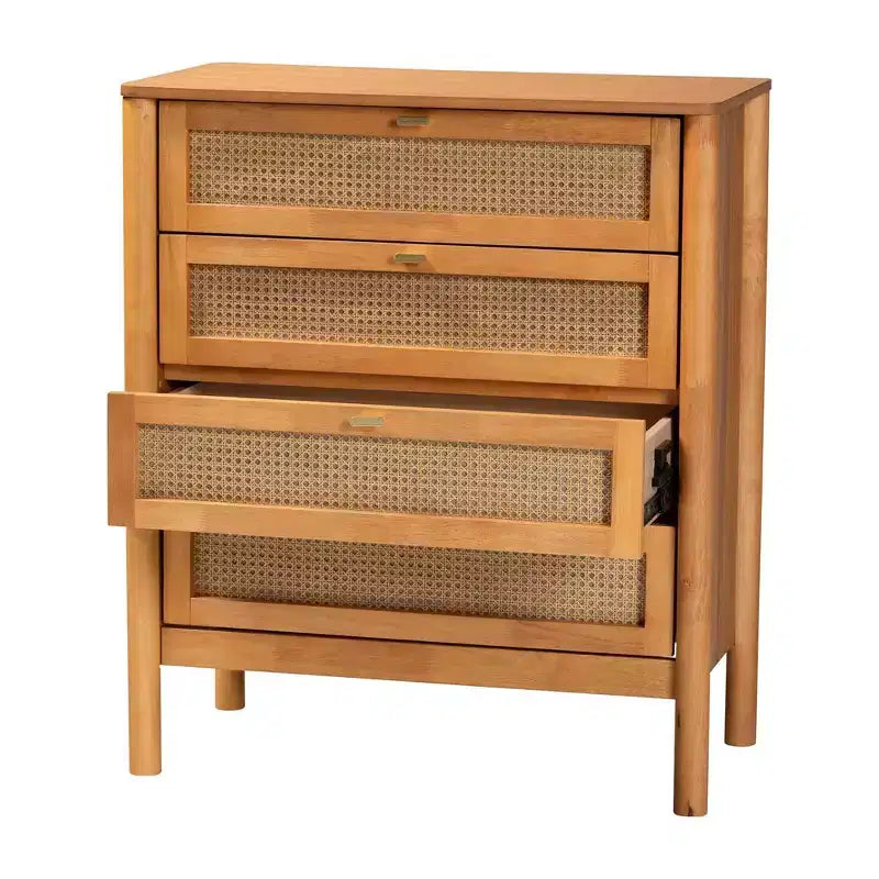 Cassettiera a 4 cassetti con frontali in rattan – Marrone dorato