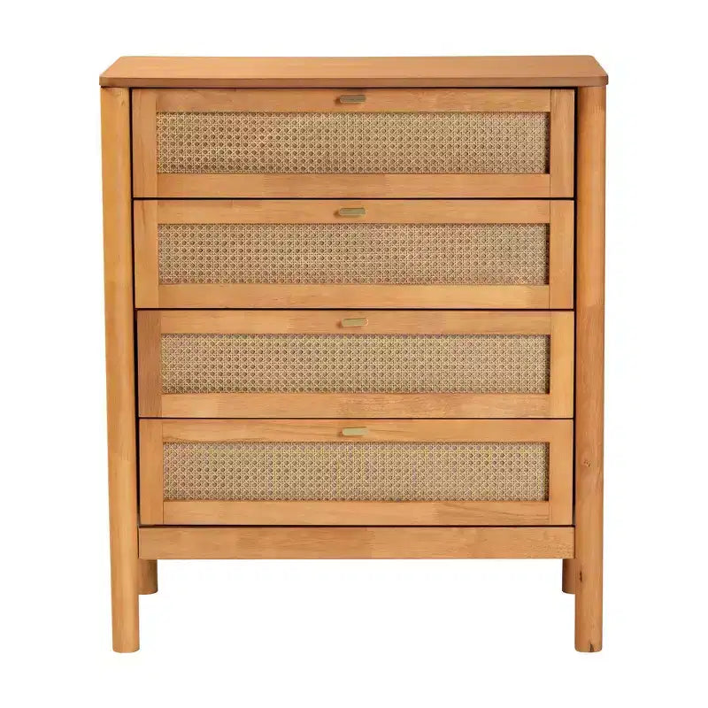 Cassettiera a 4 cassetti con frontali in rattan – Marrone dorato