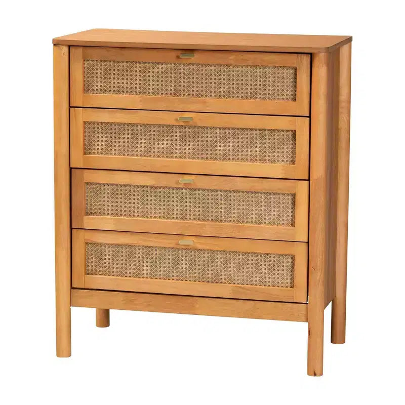 Cassettiera a 4 cassetti con frontali in rattan – Marrone dorato