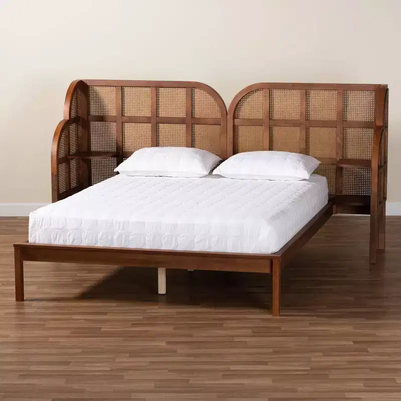 Letto a piattaforma con testiera ad ali, king size – Marrone noce