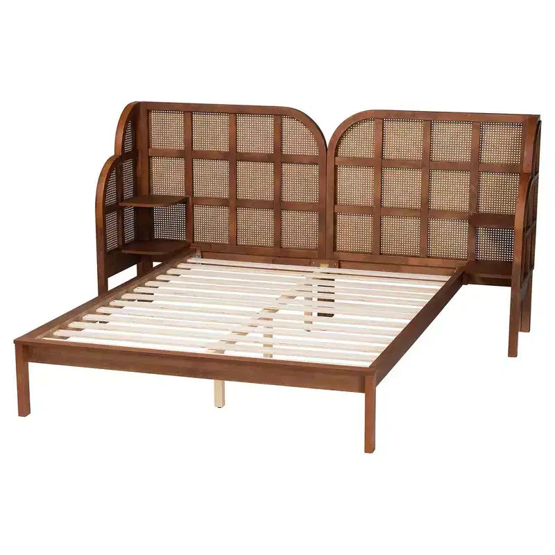 Letto a piattaforma con testiera ad ali, king size – Marrone noce