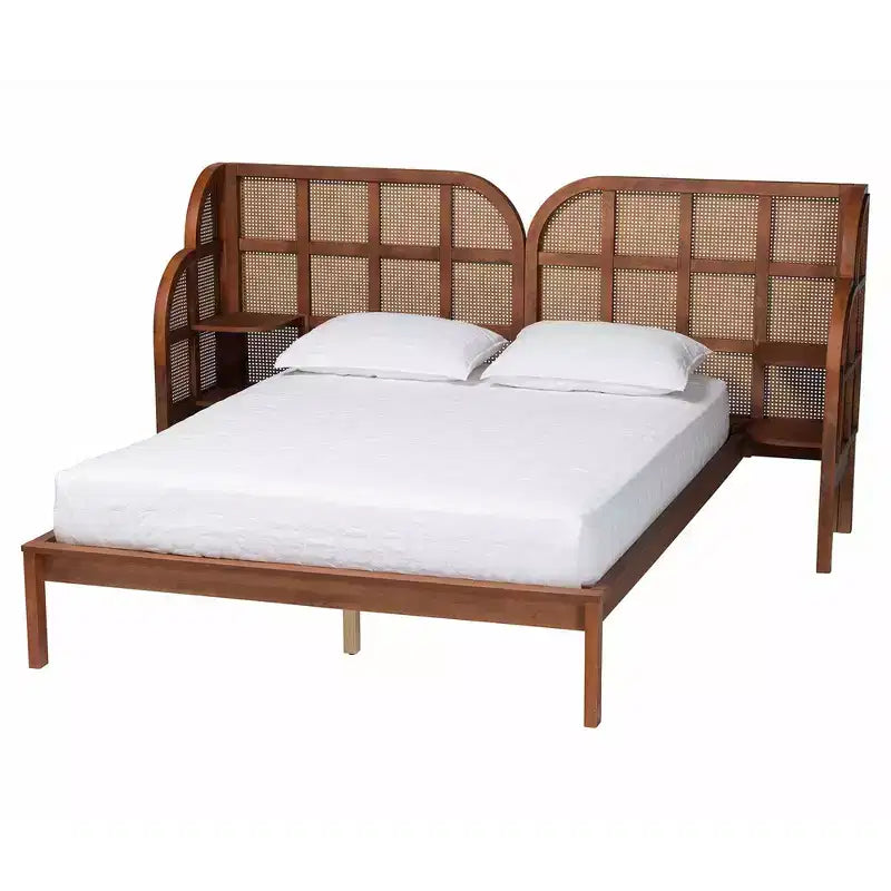 Letto a piattaforma con testiera ad ali, king size – Marrone noce
