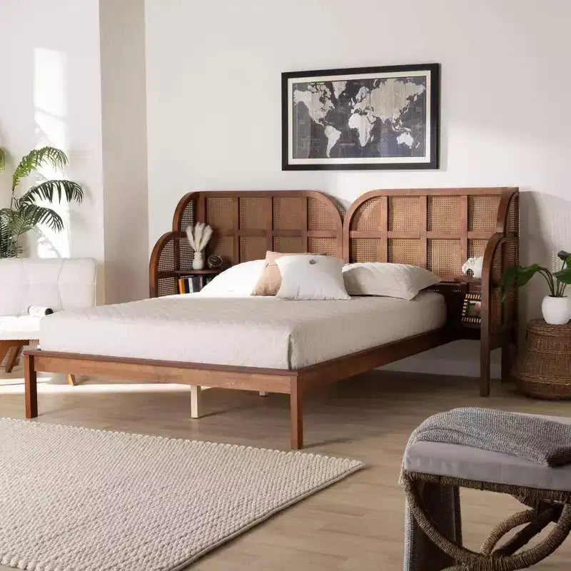 Letto a piattaforma con testiera ad ali, king size – Marrone noce
