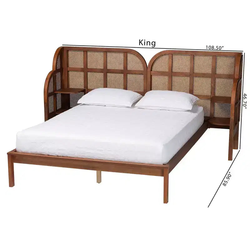 Letto a piattaforma con testiera ad ali, king size – Marrone noce