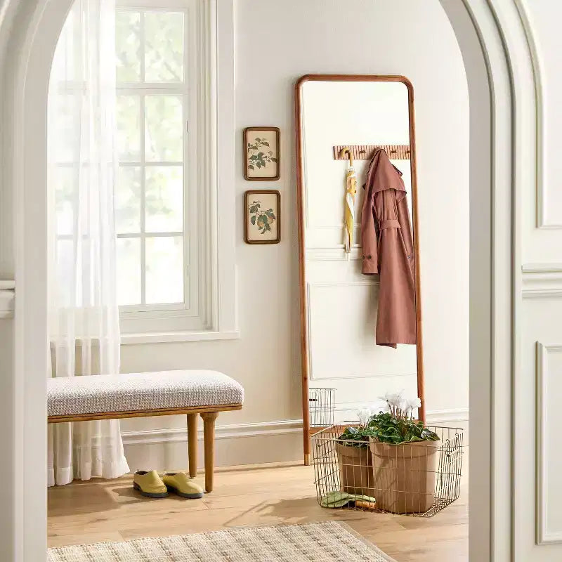 Specchio da terra rettangolare in legno 72" x 24" con piedini in ottone
