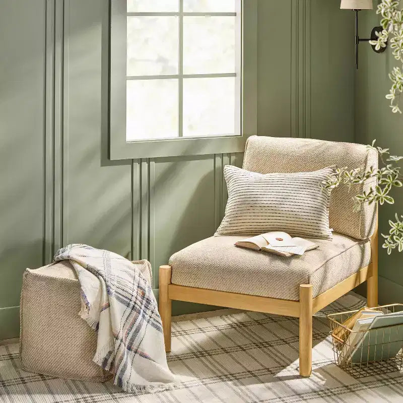Pouf quadrato con motivo in lana – Crema