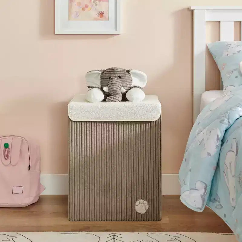 Cesta portabiancheria pieghevole in velluto a coste per bambini con coperchio