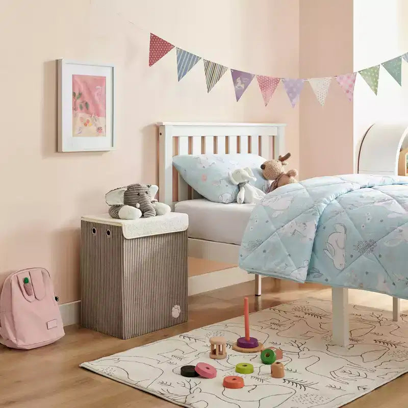 Cesta portabiancheria pieghevole in velluto a coste per bambini con coperchio