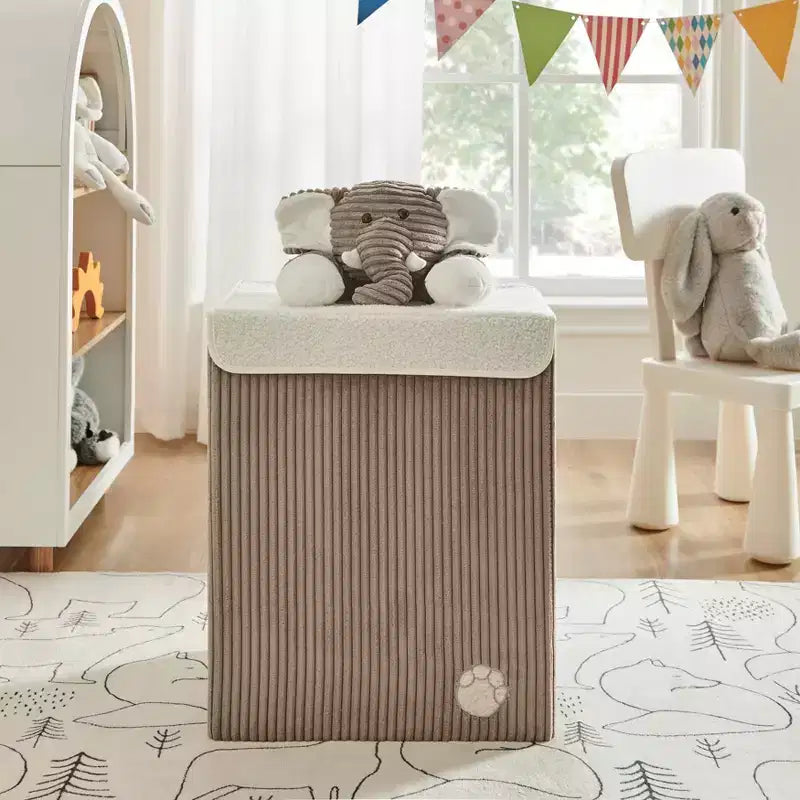 Cesta portabiancheria pieghevole in velluto a coste per bambini con coperchio