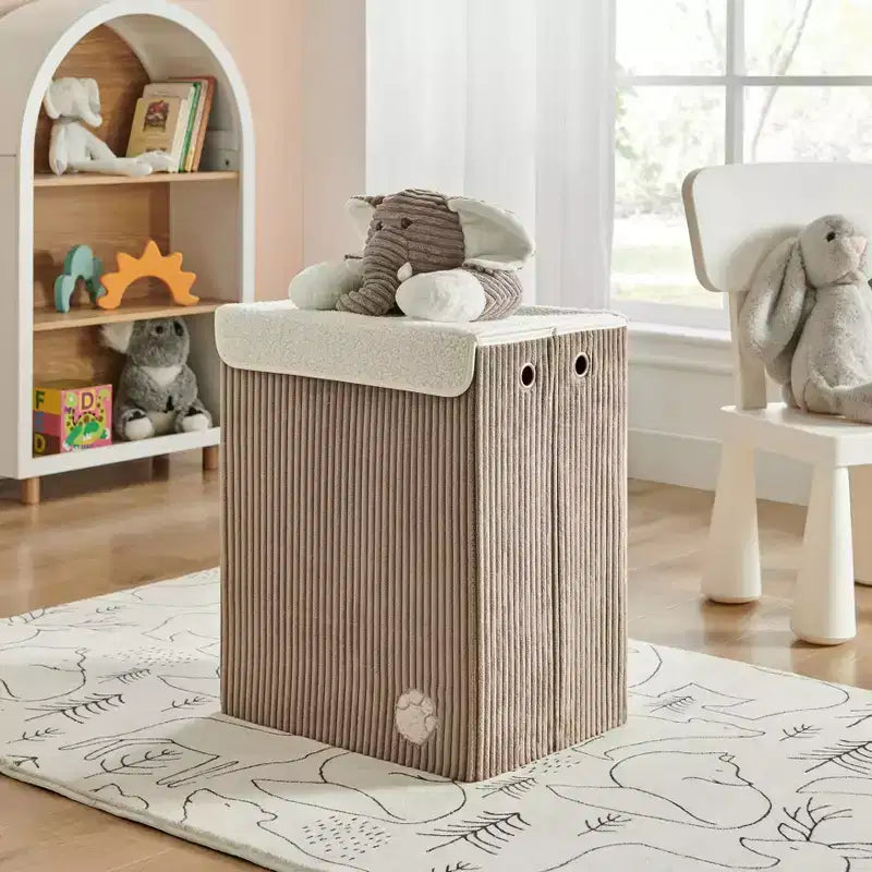 Cesta portabiancheria pieghevole in velluto a coste per bambini con coperchio