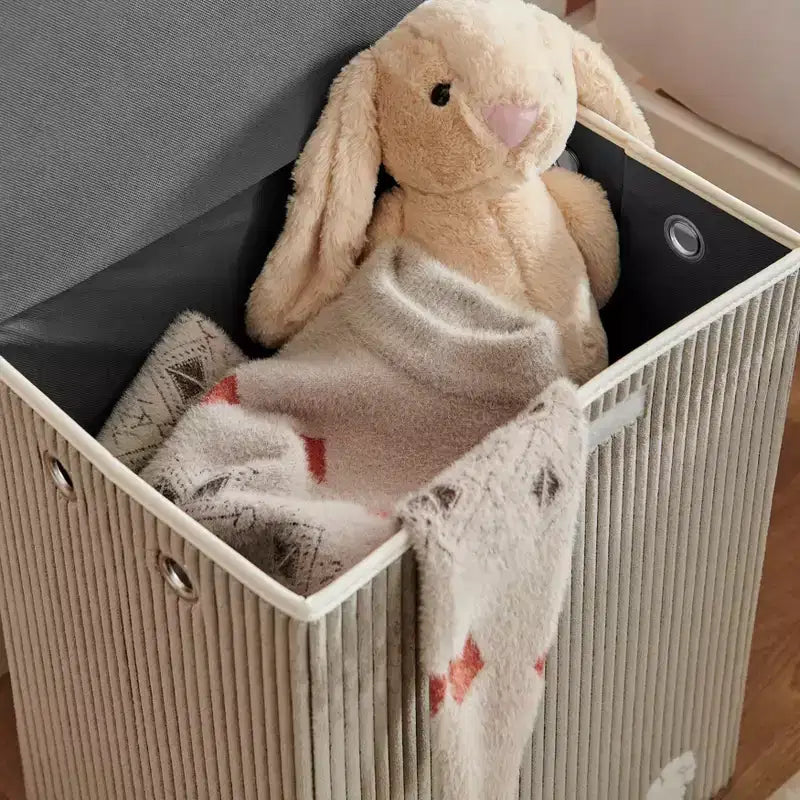 Cesta portabiancheria pieghevole in velluto a coste per bambini con coperchio