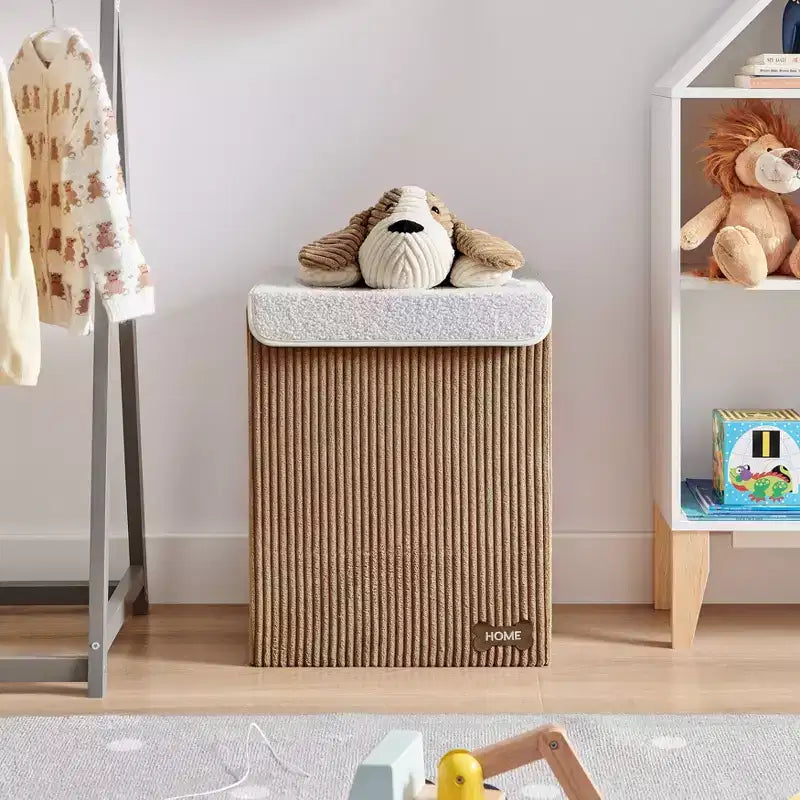 Cesta portabiancheria pieghevole in velluto a coste per bambini con coperchio