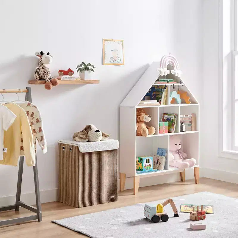 Cesta portabiancheria pieghevole in velluto a coste per bambini con coperchio