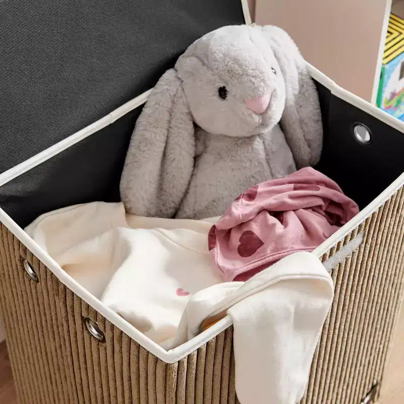 Cesta portabiancheria pieghevole in velluto a coste per bambini con coperchio