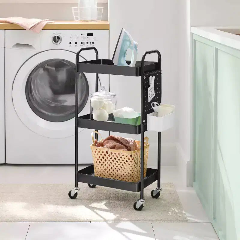 Carrello portaoggetti a 3 ripiani con pannello forato
