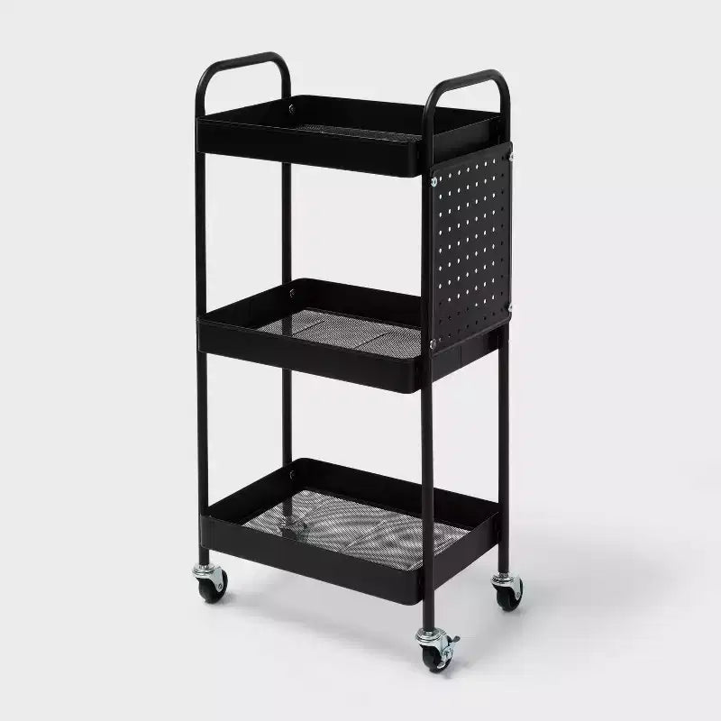 Carrello portaoggetti a 3 ripiani con pannello forato